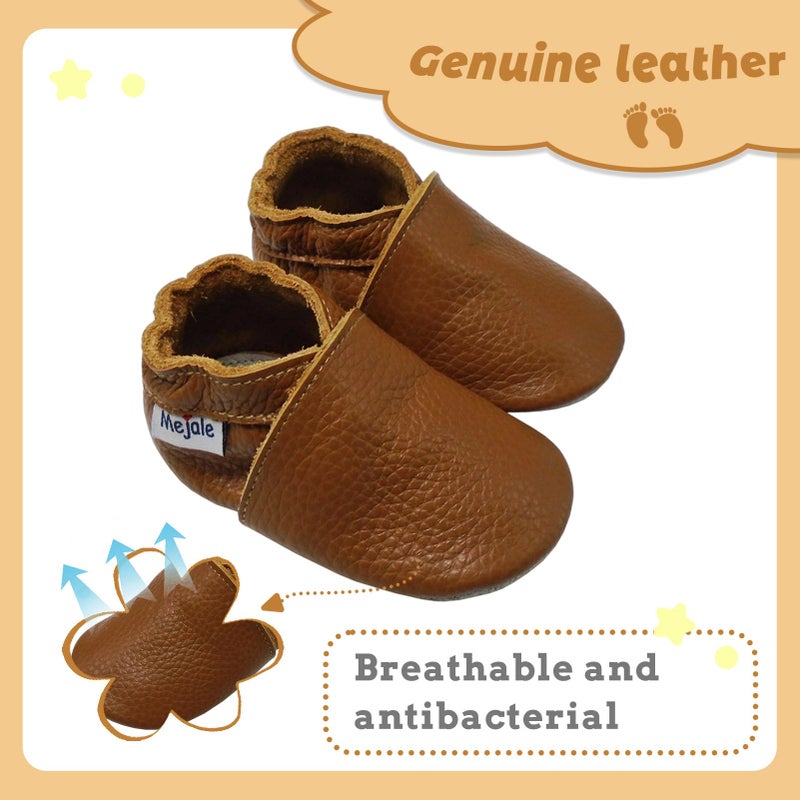 Mejale Baby Soft Soled Leather Moccasins Anti-Slip Infant Toddler Shoes First Walkers(Brown,0-6 Mos/4.7in) - Image 2
